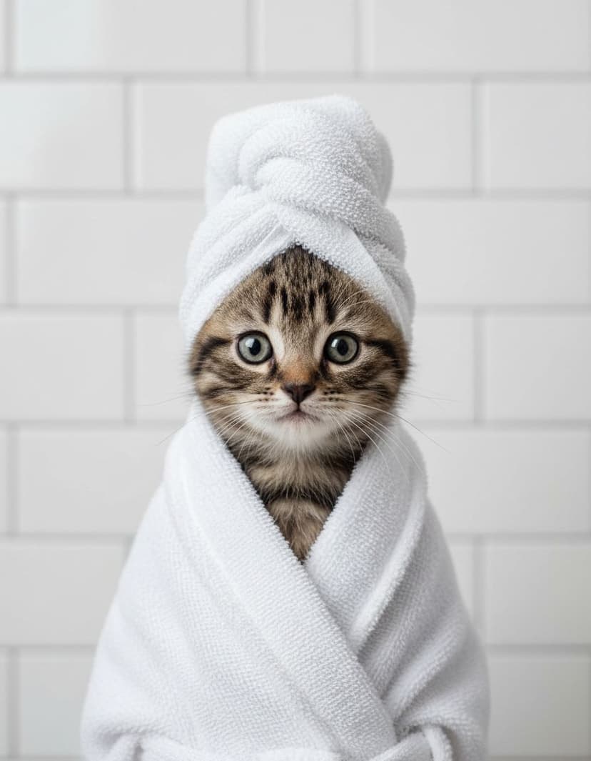 Kätzchen im Bademantel — Haustierportrait